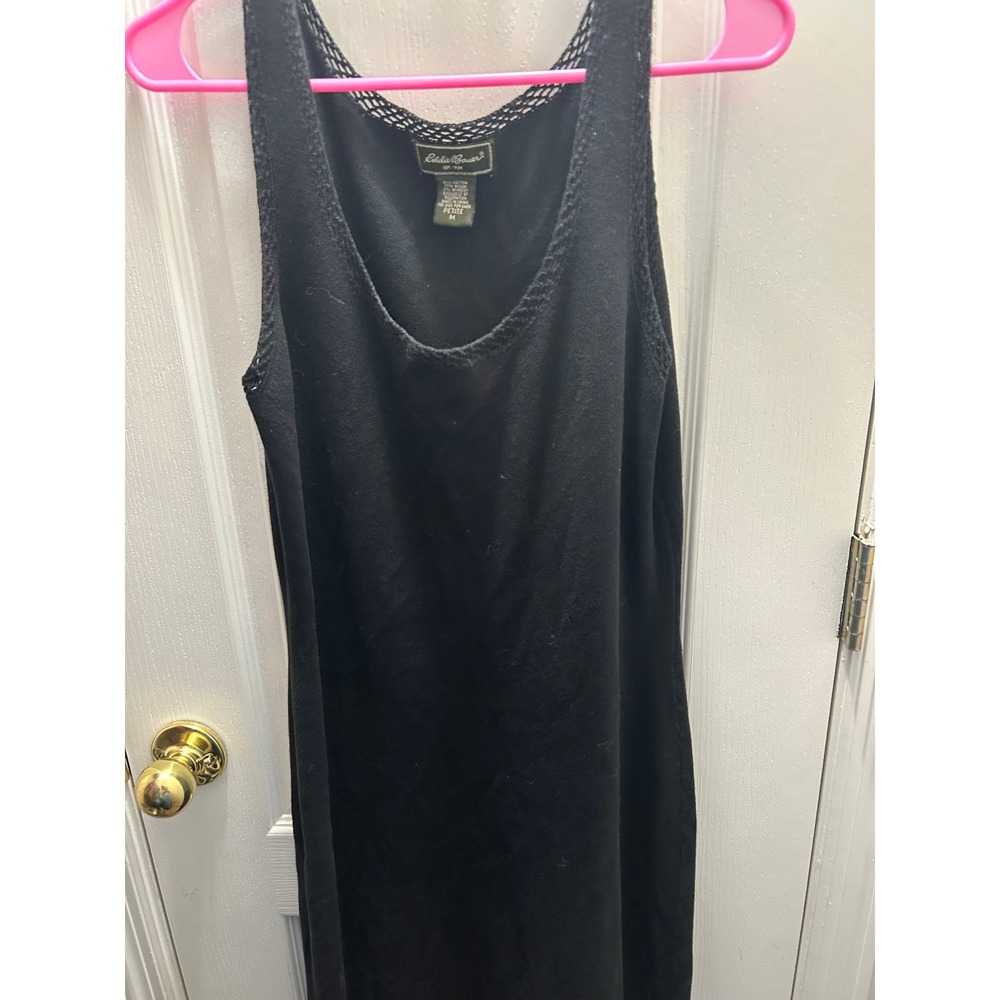 Eddie Bauer Black Knit Sweater Dress Petite Medium Sleeveless Cozy Minimalist